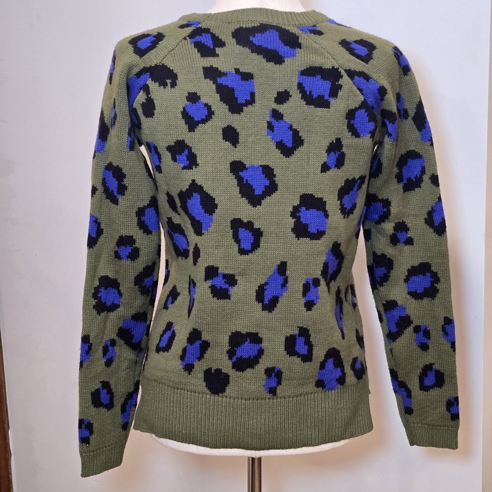 Hooked Up Womens Jrs Sweater Green Purple Leopard Cheetah Cat Print Acrylic XS - Picture 3 of 7